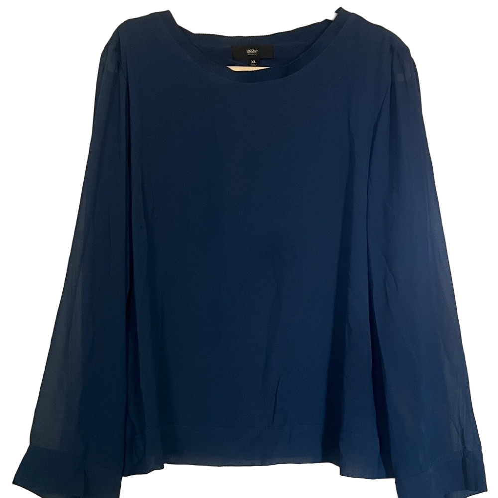 Mossimo Elegant Navy Blouse with Sheer Overlay | Sz XL | EUC